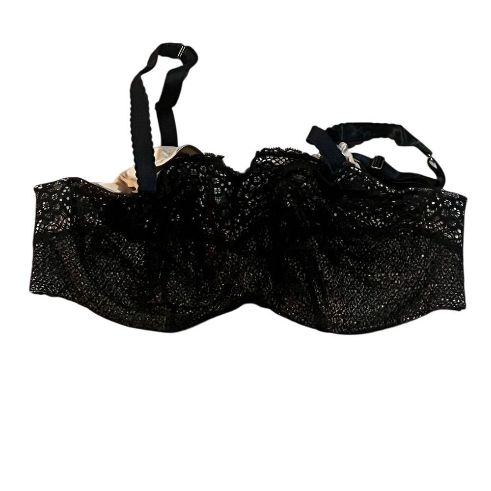 Cacique Women's Black Lace Balconette Bra 40DD Underwired Adjustable Straps